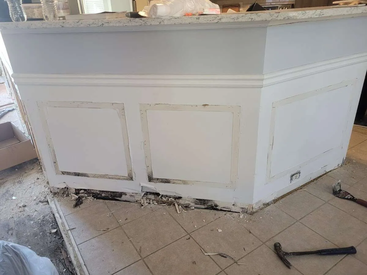 Water damage and mold on kitchen during Burst Pipe Cleanup in Markham